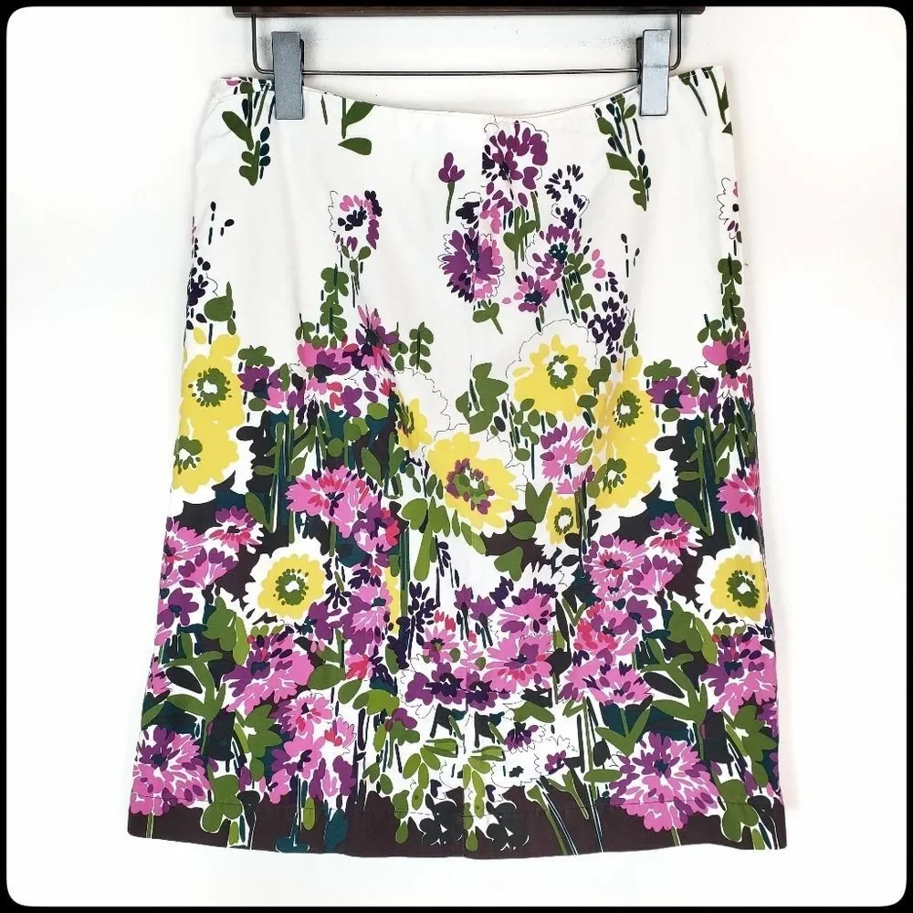 BASS Heritage Collection Pencil Skirt Yellow Pink & Purple White Floral Size: 10